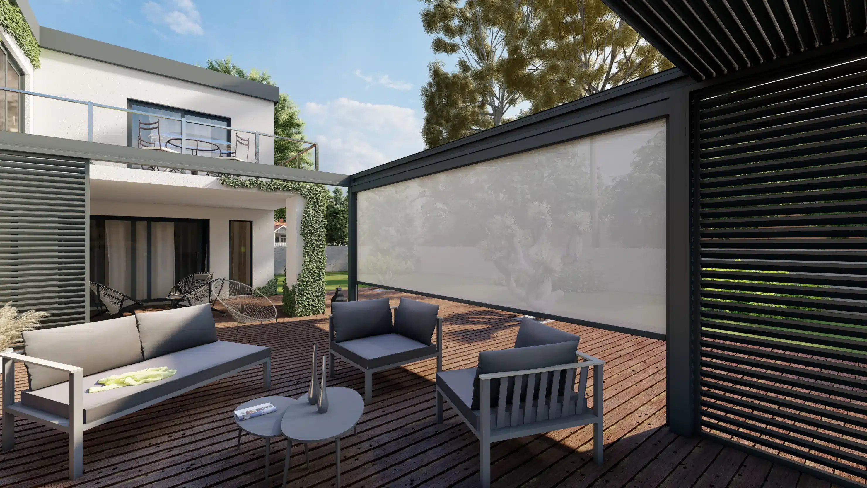 Pergola Sésame à toile rétractable moderne fabriquée sur-mesure à Rixheim - Haut Rhin